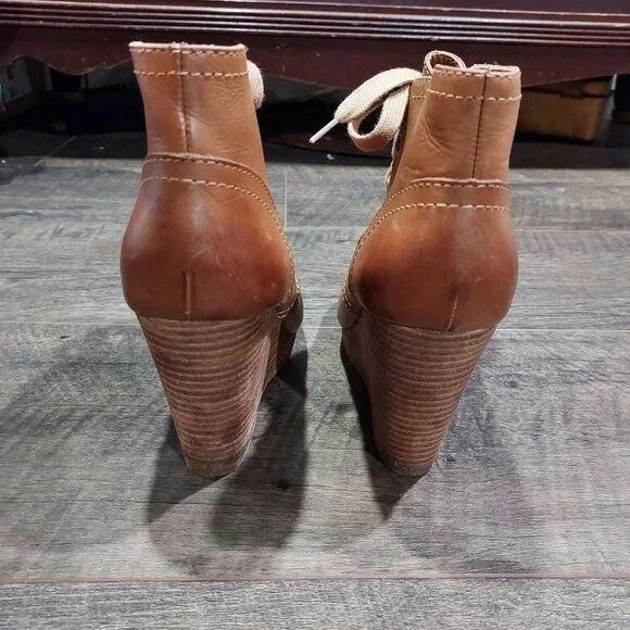 Lucky Brand Leather Norice Lace-Up Wedge Heels Ankle Boots Women's Size 7.5 - Picture 8 of 10
